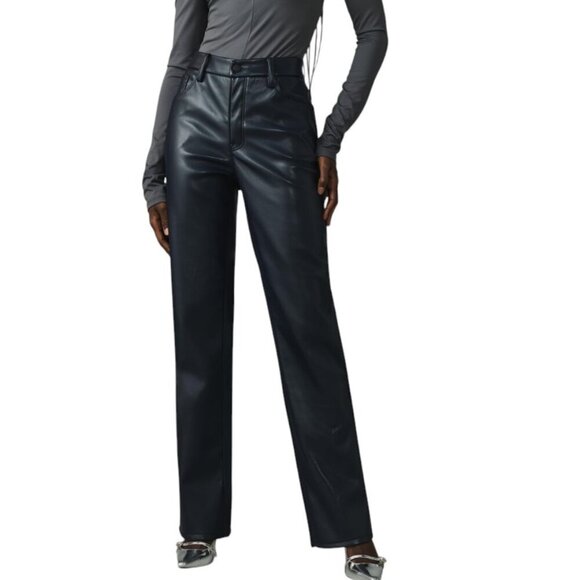 Good American Better Than Leather Faux Leather Pants, Blue, Straight Leg, Size 6 - Picture 1 of 10